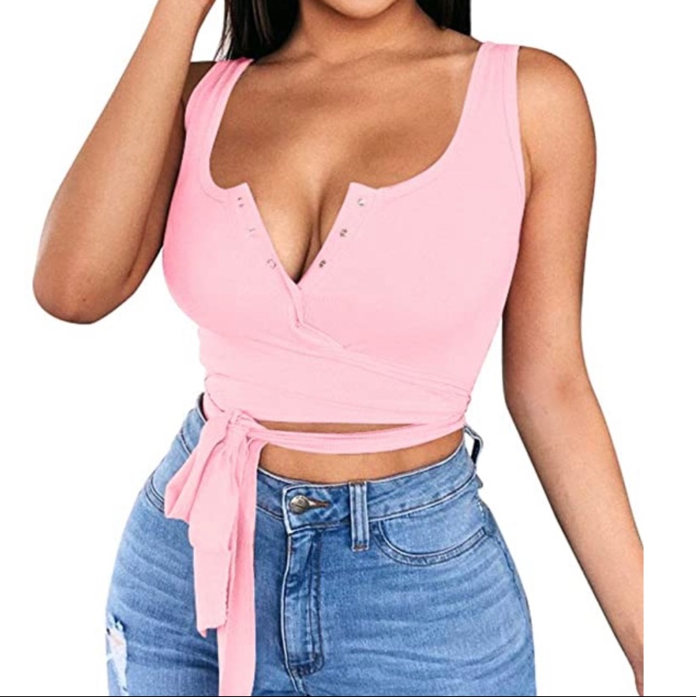 Pink tied crop top